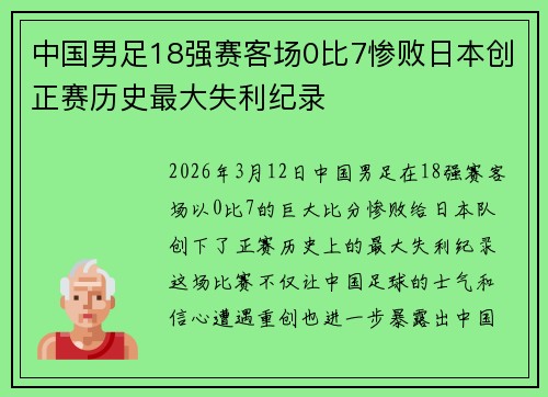 中国男足18强赛客场0比7惨败日本创正赛历史最大失利纪录