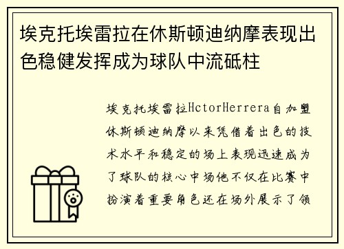 埃克托埃雷拉在休斯顿迪纳摩表现出色稳健发挥成为球队中流砥柱