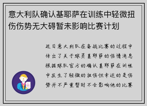 意大利队确认基耶萨在训练中轻微扭伤伤势无大碍暂未影响比赛计划
